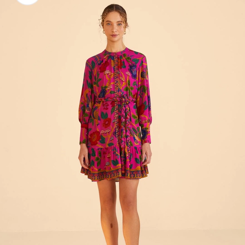 Farm Rio long sleeve shirt dress (sweet forest)